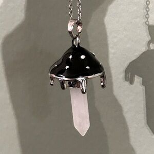 Quartz Crystal Drippy Mushroom Pendant Necklace